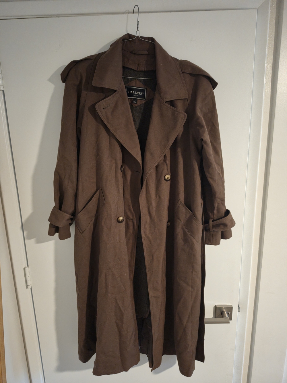 Gallery Brown Double-Breasted Trench Coat with Epaulettes